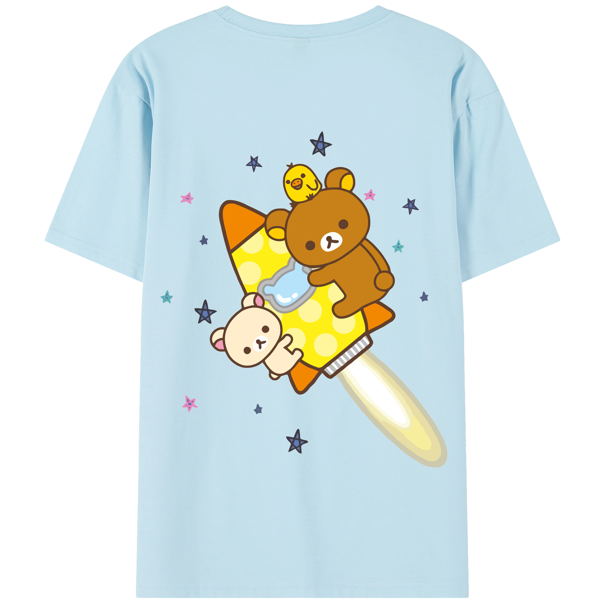 （画像用） リラックマ リラックマ キイロイトリ Rilakkuma Korilakkuma Kiiroitori 綿100％半袖Tシャツ（背面プリント）